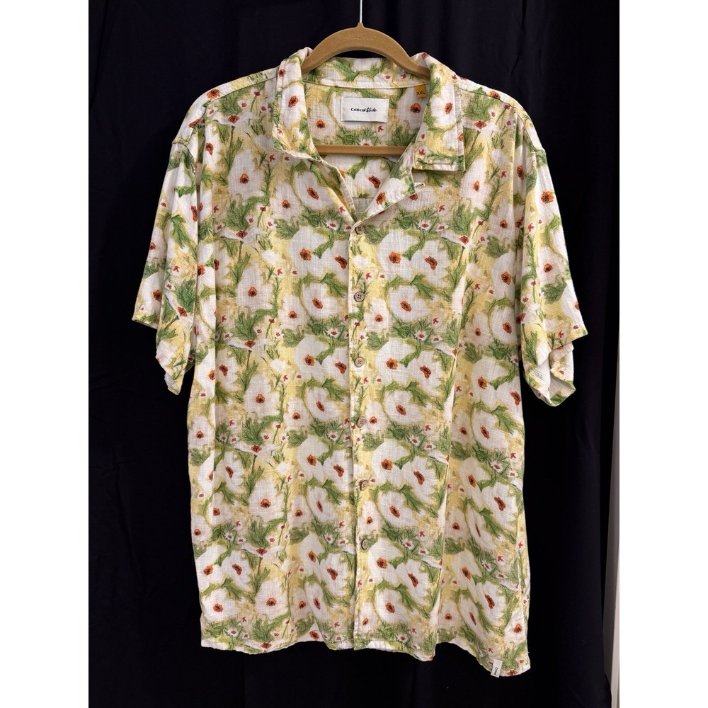 Critical Slide Men's 2XL Floral Collared Short Sleeve Button-Up Linen/Cotton